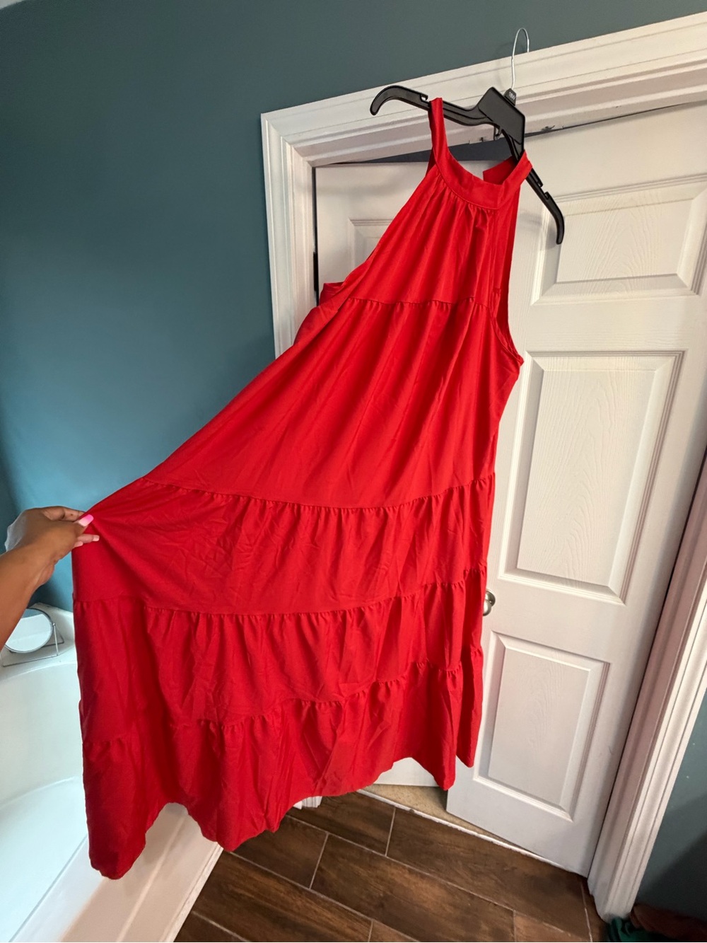 Red Asymmetrical Halter Maxi Dress - Women